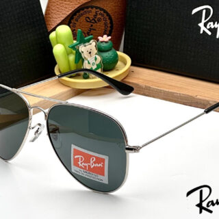 RB Aviator Classic Silver Black UV-400 Sunglasses