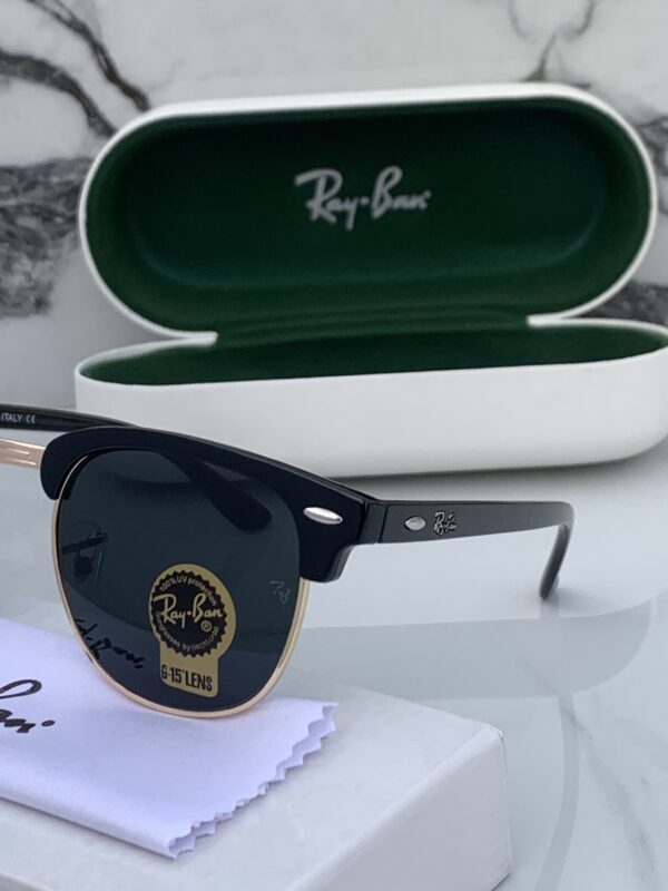 RB 3016 GOLD BLACK GLASS LENS CLUBMASTER UV-400 SUNGLASSES - Image 6
