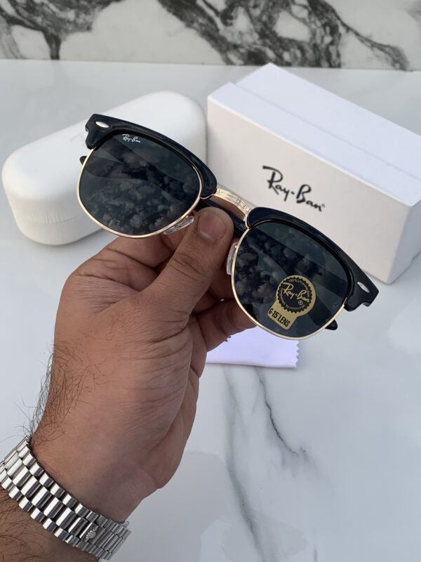 RB 3016 GOLD BLACK GLASS LENS CLUBMASTER UV-400 SUNGLASSES - Image 2