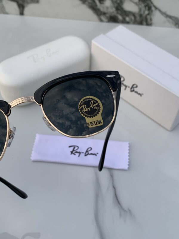 RB 3016 GOLD BLACK GLASS LENS CLUBMASTER UV-400 SUNGLASSES - Image 5