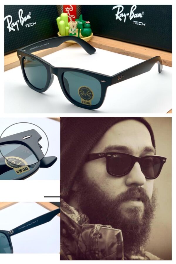 RB 2140 MATT BLACK BLACK GLASS LENS WAYFARER UV-400 SUNGLASSES - Image 2