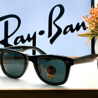 RB 2140 SHINY BLACK BLACK GLASS LENS WAYFARER UV-400 SUNGLASSES