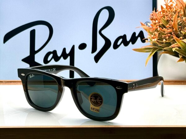 RB 2140 SHINY BLACK BLACK GLASS LENS WAYFARER UV-400 SUNGLASSES
